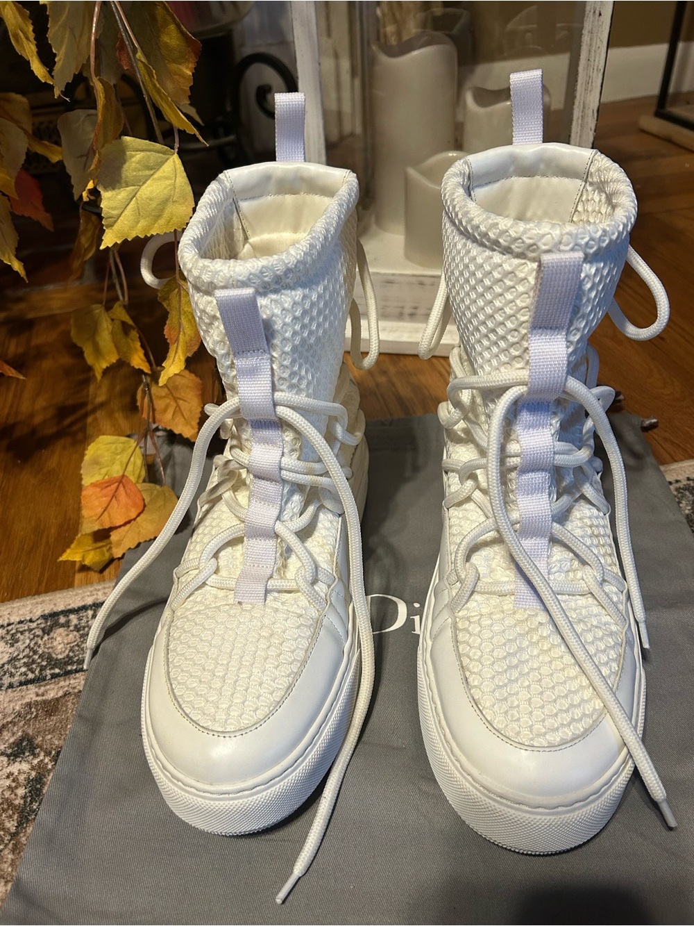Christian Dior Solar Calfskin Résille Ankle Boots White EU 39